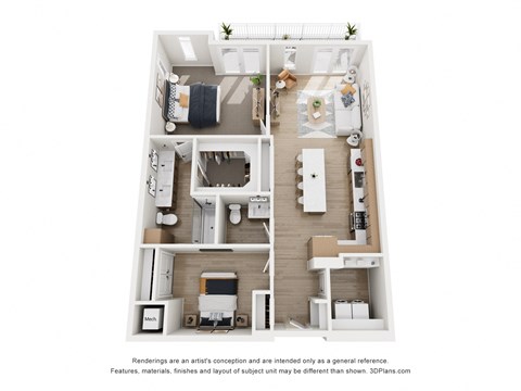 Floor plan for 1 bed, 1.5 baths, 1272 sqft
